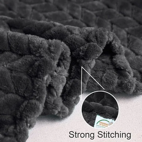 Dark Grey Knit Jacquard Weave Pattern Decorative Warm Flannel Couch Cozy Blanket - Picture 3 of 16